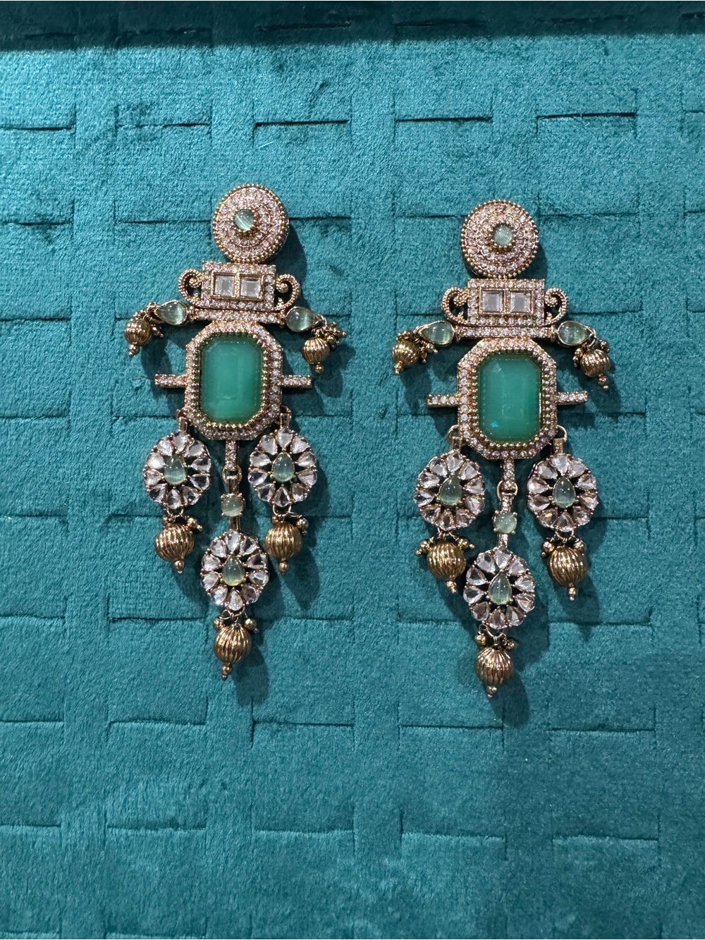 Fashion Jewelry Gold-Tone Green Crystal Chandelier Earrings